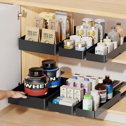 3 Pack Pull Out Cabinet Organizer, 15.7" Deep Pull Out Drawers for Cabinets, Slide Out Drawers for Kitchen Cabinets, Bathroom Cabinet Organizer, Pantry (Black)