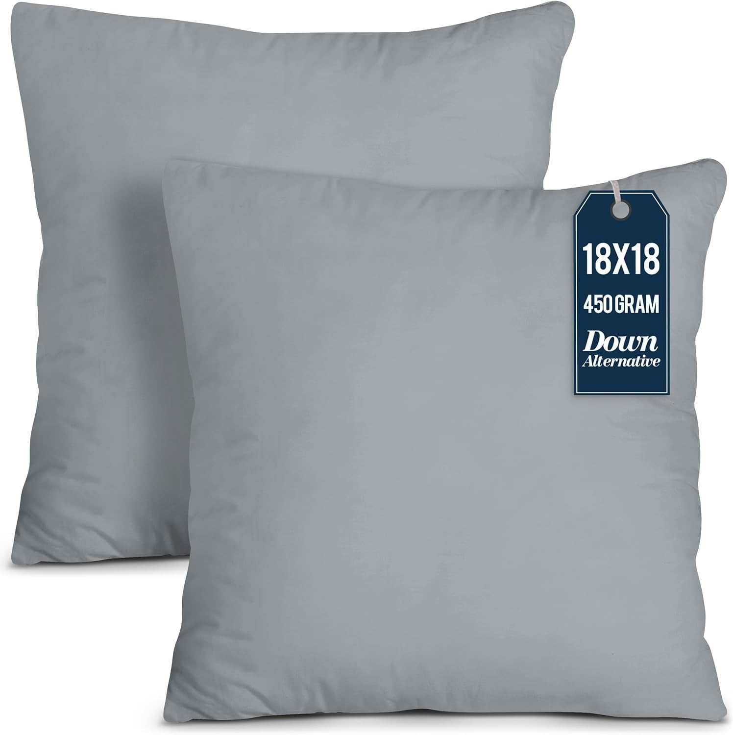 Throw Pillows Insert (Pack of 2, Grey) - 18 X 18 Inches Bed and Couch Pillows - Indoor Decorative Pillow