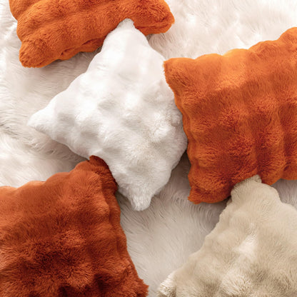 Set of 2 Luxurious Burnt Orange Faux Fur Lumbar Pillow Covers for Home Decor, 12x20 Inches, Ideal for Couch, Bedroom, and Living Room