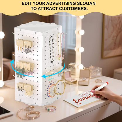 Metal Spinning Peg Board Display Stand with Removable Hooks – Earring Display Stands, Jewelry Display for Vendors White
