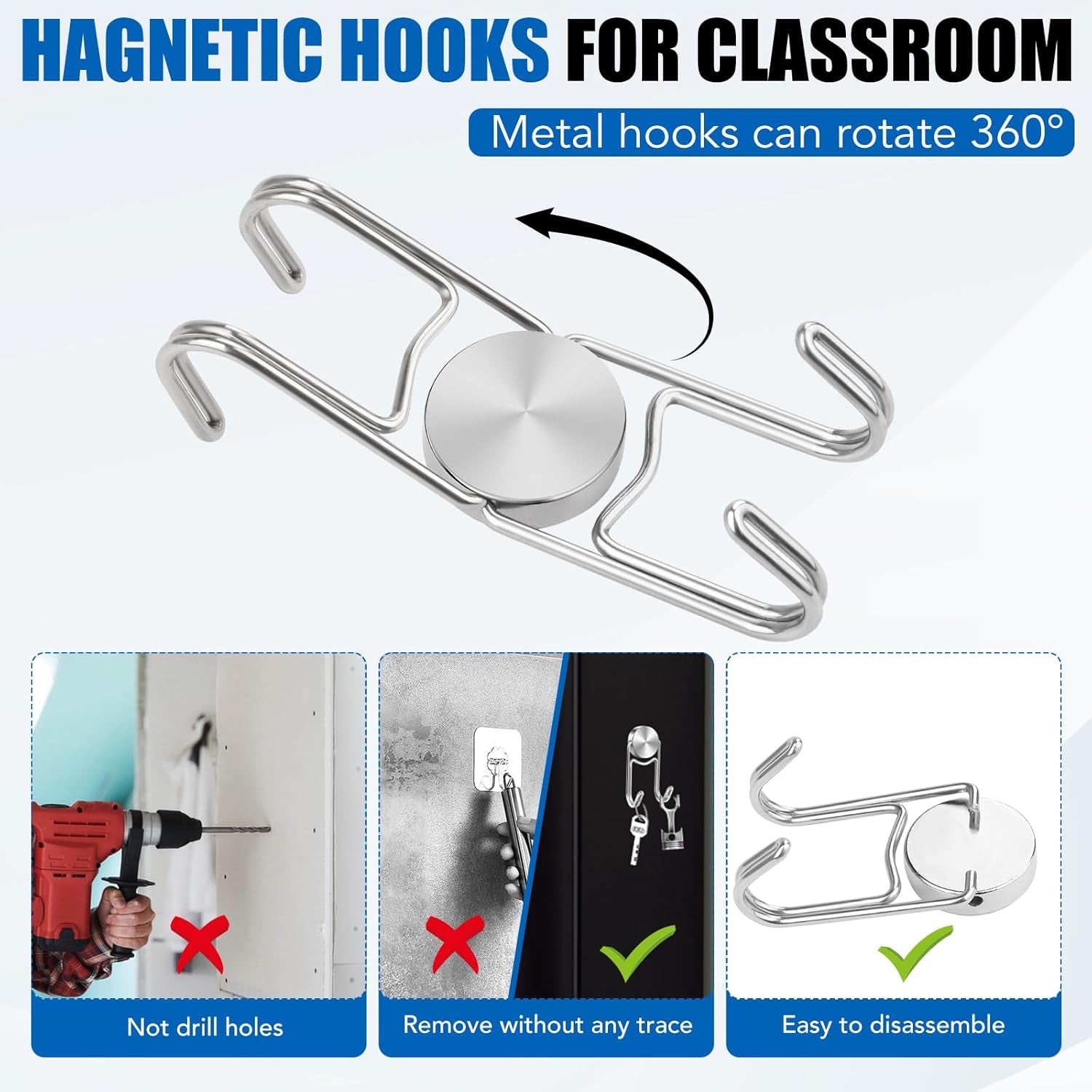 Magnet Hooks for Cruise Cabins, 80Lbs Swivel Magnets with Hooks, Cruise Ship Essentials, Heavy Duty Magnet Hook for Fridge, Hanging, Classroom, Whiteboard, Grill, and Strong Magnets -5 Pcs