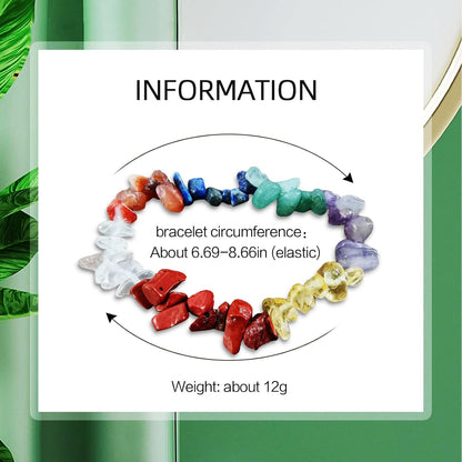 Handmade Natural Gemstone Bracelets Chakra Crystal Irregular Chips Beads Stretch Bracelets for Women Align Chakras/Conquer Fear/Increase Communication Reiki (Rainbow Stone)