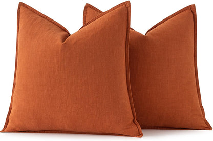 Fall Decorative Linen Pillow Covers 18X18 Inch Burnt Orange ​Boho Farmhouse​ ​Neutral Couch Throw Pillows for Bed Pack of 2 Accent Modern Pillowcase Summer Sofa Livingroom Home Decor