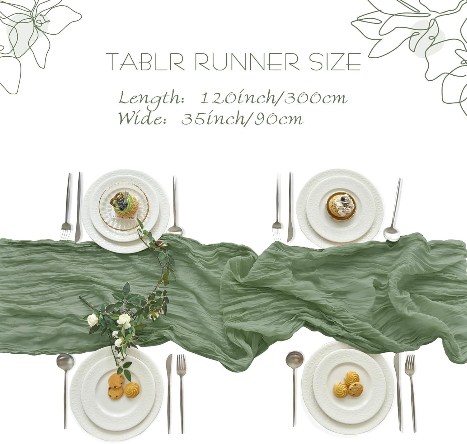 1 Pcs Cheesecloth Table Runner - 10Ft Sage Green Boho Gauze Cheese Cloth Table Runners for Baby Shower Decoration Wedding Party Summer Garden Farmhouse
