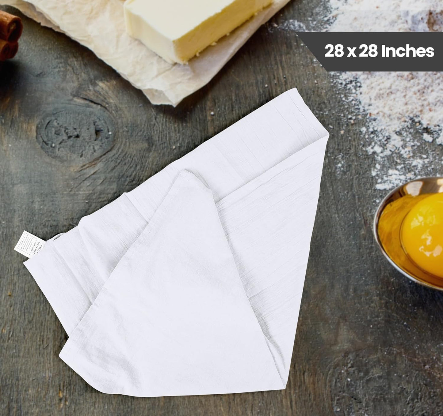 White Flour Sack Towels [12 Pack - 28 X 28 Inch] 100% Cotton Tea Towels for Cleaning & Drying - Highly Absorbent Kitchen Dish Cloth