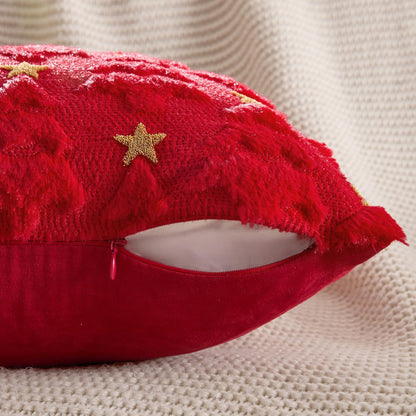 Christmas Pillow Covers 18X18 Inch Set of 2, Red Christmas Tree Plush Faux Fur Pillowcases Soft Decorative Throw Pillow Cases for Couch Sofa Living Room Winter Xmas Holiday Home Decor