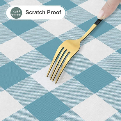Rectangle Waterproof Vinyl Table Cloth, Buffalo Flannel Backed Tablecloth, Wipeable Plastic Table Cover for Dinner, Kitchen, Outdoor (60" X 84", Aquamarine and White)