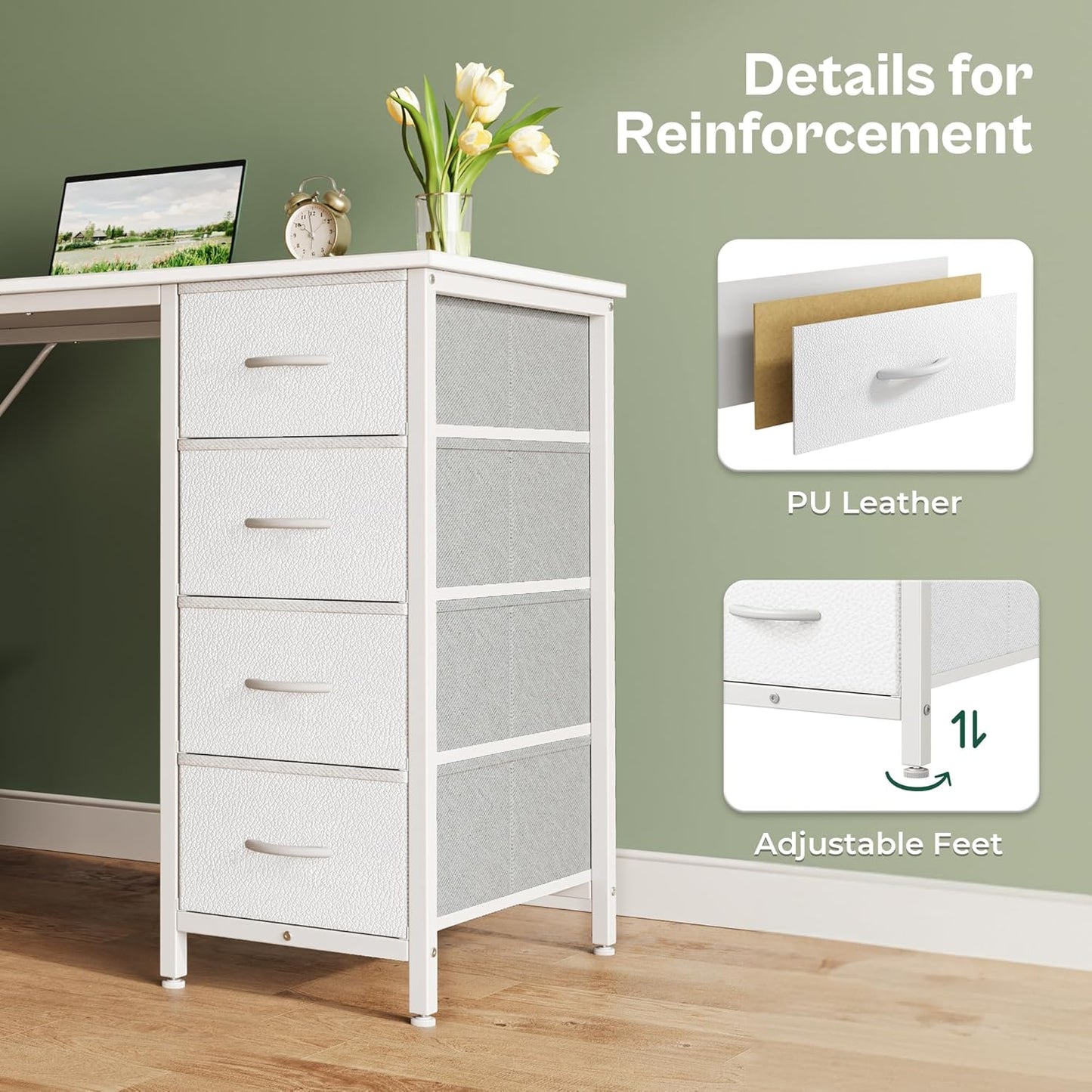 47-Inch White Vanity Desk with 8 Fabric Drawers - Spacious Computer Desk for Home Office and Bedroom Storage