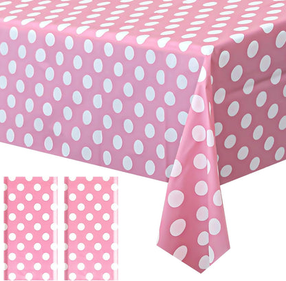 Set of 2 Pink Polka Dot Rectangle Tablecloths - 54"x72" Decorative and Stain-Resistant Table Covers for Dining, Buffets, Weddings, Camping, and Parties