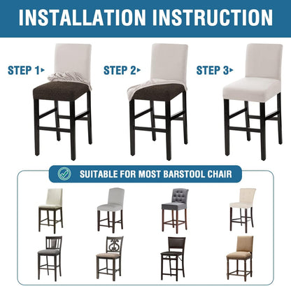 100% Waterproof Bar Stool Cover Stretch Counter Stool Pub Chair Slipcover for Dining Room Removable Soft Thick Solid Fleece Fabric Bar Stool Slipcovers Set of 2, Ivory