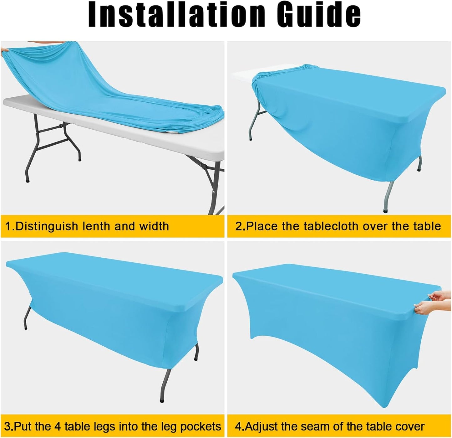 2 Pack Spandex Table Cloth 4FT, Elastic Fitted Stretch Tablecloths for Rectangle Tables, Washable Table Cover for Outdoor, Wedding, Banquet & Parties (Blue Mist, 48Lx30Wx30H Inch)