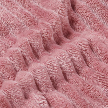 2 Pieces 3D Ribbed Jacquard Soft and Warm Decorative Fuzzy Blankets, Pink, 50X60In