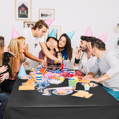 Set of 2 Black Plastic Tablecloths with Metallic Matte Finish, 40" x 108", Ideal for Halloween, Graduation, Space, Scorpio Birthday Parties, and Anniversary Event Decorations