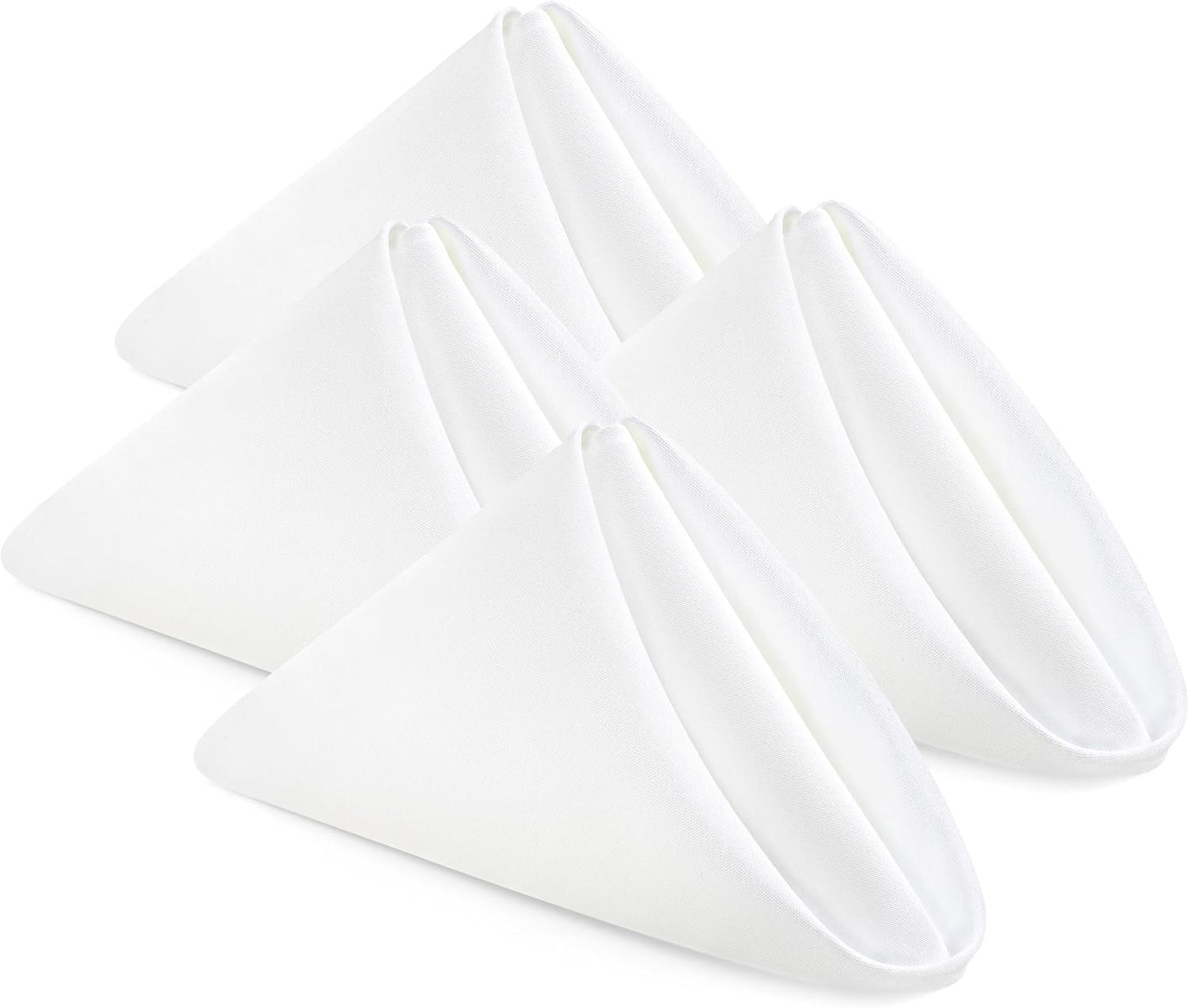 [24 Pack, White] Cloth Napkins 17X17 Inches, 100% Polyester Hemmed Edges, Washable and Reusable Ideal for Parties, Weddings and Dinners