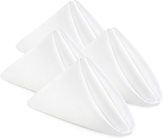 [24 Pack, White] Cloth Napkins 17X17 Inches, 100% Polyester Hemmed Edges, Washable and Reusable Ideal for Parties, Weddings and Dinners