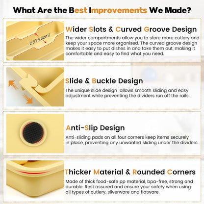 Expandable Large Silverware Organizer for Kitchen Drawers - BPA-Free Thick Plastic with Wider Compartments and Non-Skid Feet (Desert Sand)