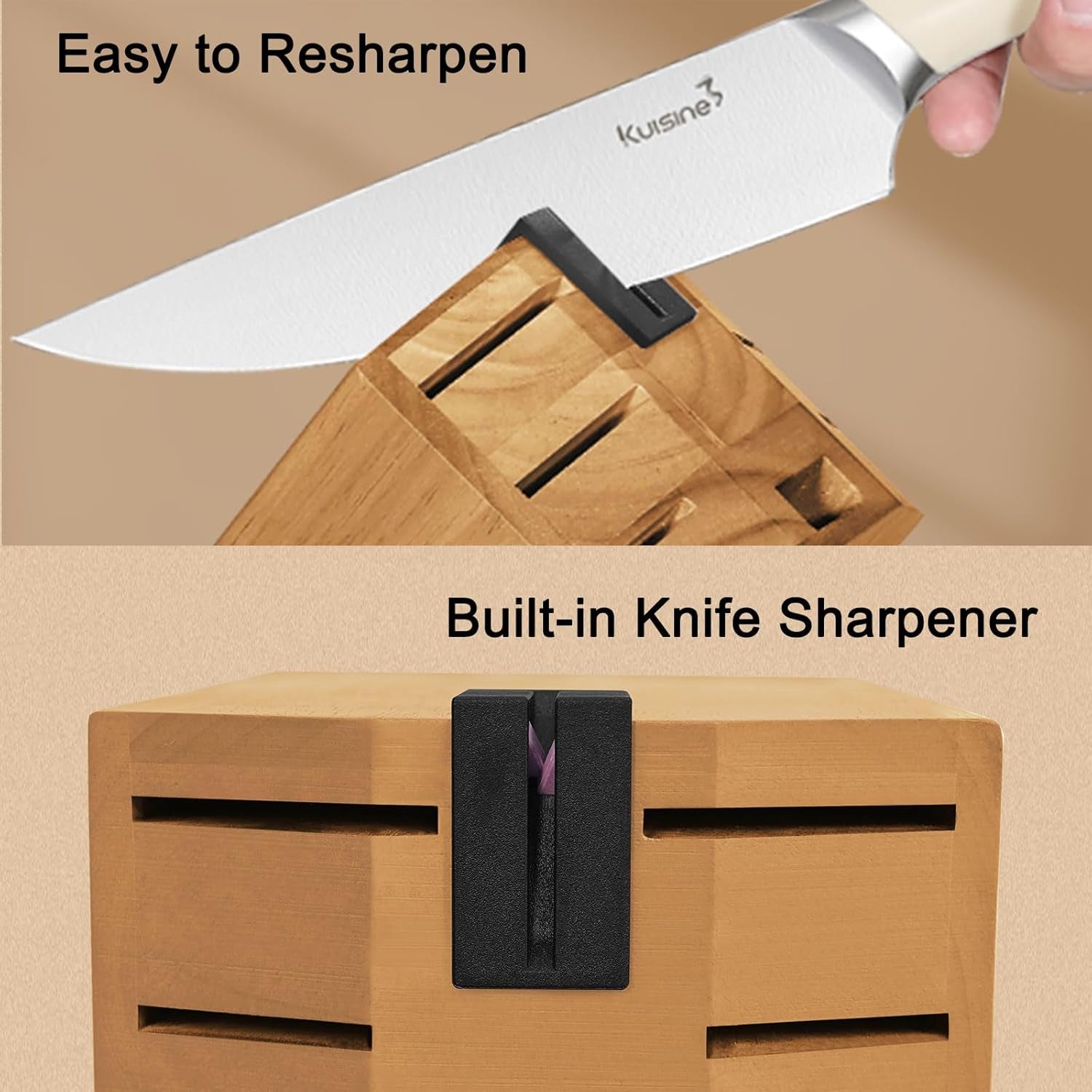 Kitchen Knife Set,High Carbon Stainless Steel Ultra Sharp Blade Ergonomic Handle,Knife Block Set with Built-In Sharpener,Elegant Gift for Holiday(Irovy-Acacia,15Pcs)