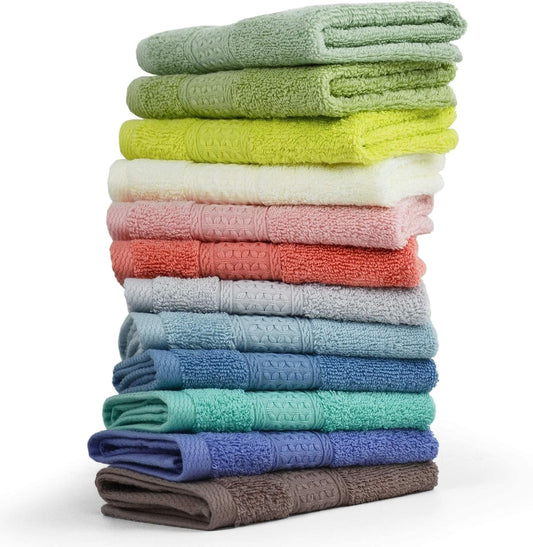 100% Cotton Wash Cloths 12 Pack Bath Washcloths Facecloths, 13 by 13 Inches Large Bathroom Washcloth Set 12 Assorted Colors (Multi, 12)