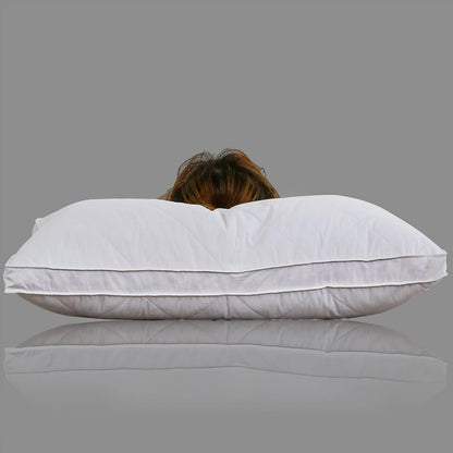 Set of 2 White Goose Feather Polyester Bed Pillows - Queen/Standard Size, Soft 600 Thread Count 100% Cotton, Medium Firm with Soft Support Surround Fill, White Solid