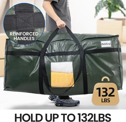 69 Gallon Extra Large Storage Bags, XXL Green Heavy Duty Moving Bags for Storage with Visible Window, Wrap around Handles, Totes for Space Saving, Alternative to Moving Boxes (2 Pack)