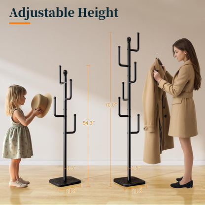 Coat Rack Freestanding with Natural Marble Base, Cactus Coat Tree with 6 L-Shaped Hooks, Heavy Duty Coat Hanger Stand, Metal Coat Rack Stand for Entryway, Hall Tree for Jacket/Hat/Clothes/Bag