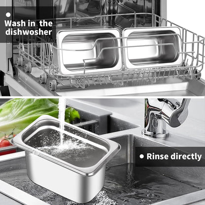 Hotel Pan with Lid 1/9 Size - 4" Deep 4 Packs Stainless Steel Food Pan for Steam Table, Commercial Restaurant, anti Jam, Buffet