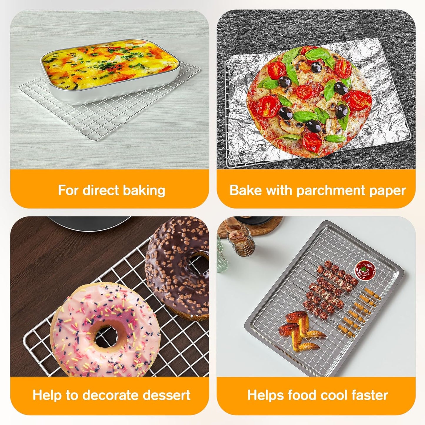 2PCS Cooling Racks for Cooking and Baking - 10" X 15"Heavy Duty Stainless Steel Wire Rack for Baking, Grilling, Roasting - Oven & Dishwasher Safe - Fits Jelly Roll Sheet Pan-Silver