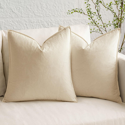 Pack of 2 Decorative Linen Pillow Covers Boho Farmhouse Modern Soft Accent Throw Pillows Neutral Cushion Covers for Sofa Couch Bed Living Room Home Decor, 18X18 Inch Beige
