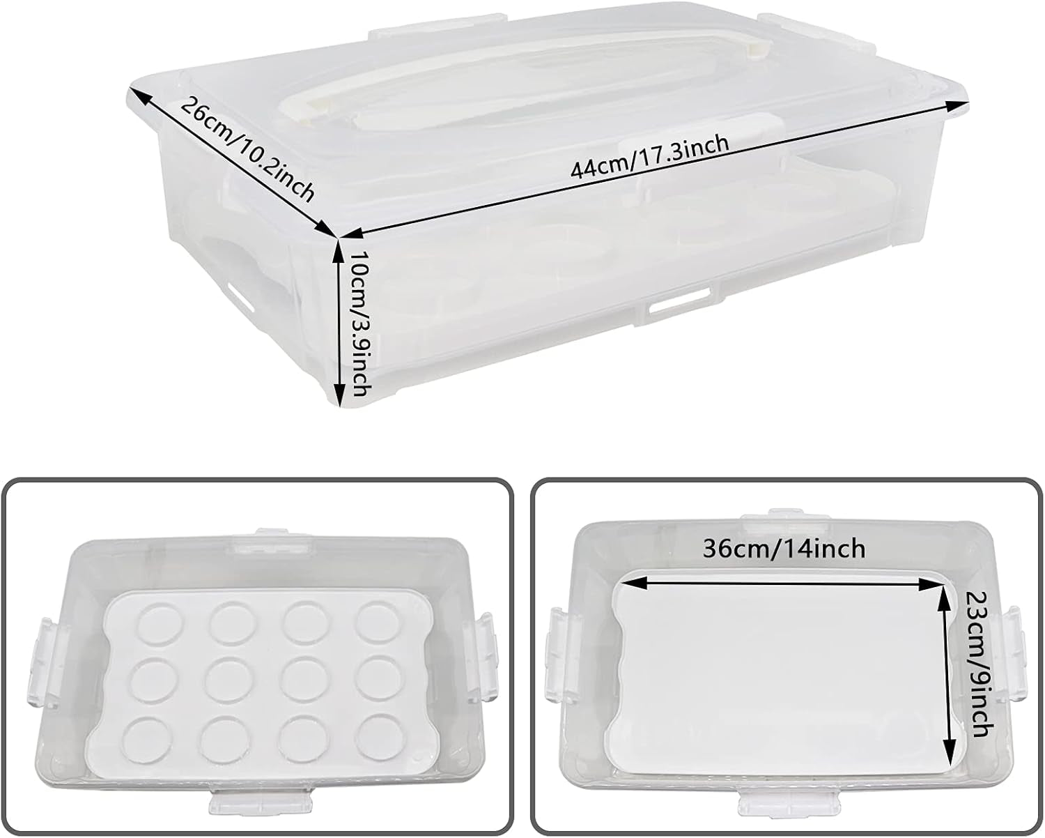 Plastic Cake and Cupcake Carrier Holder, Large Portable Storage Container for Storing 12 Cupcakes or 1 Large Cake, White