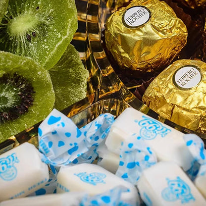 Creative Acrylic Multifunctional Party Snack Tray with Lid,Serving Dishes for Dried Fruits Nuts Candies Fruits,6-Compartment (Amber)