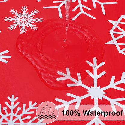 Rectangle Vinyl Tablecloth, Fitted Table Cover, 100% Waterproof, Elastic Edge, Flannel Backing, Plastic Table Cloth Fit 6 Foot Folding Tables for Picnic, Outdoor (Red Snowflake, 30X72 Inch)