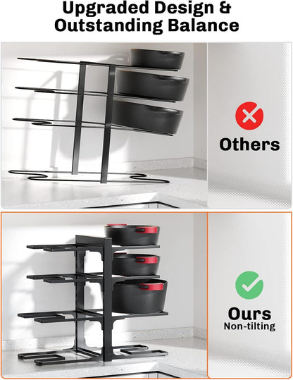 8-Tier Pan Organizer Rack for Kitchen Cabinet Storage and Organization, 15.83" Height Heavy Duty Pots and Pans Organizer under Cabinet, Adjustable Pot Organizer Rack