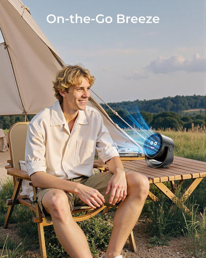 Desk Fan, LED Display Mini Table Fan, Rechargeable Personal Fan with 4000Mah Battery, Max. 17H Use, 5 Speeds, 360°Tilt, USB-C Charging, Quiet Small Portable Fan for Home, Office, Camp, Travel