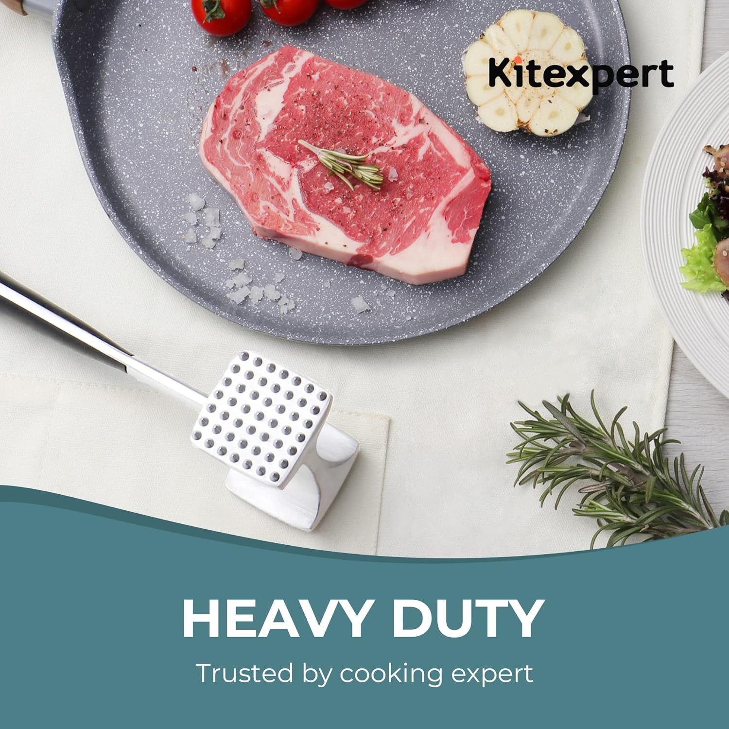 Meat Tenderizer Hammer with Comfortable-Grip Handle, Dual-Side Mallet for Kitchen, Heavy Duty Pounder for Tenderizing Steak, Beef and Fish
