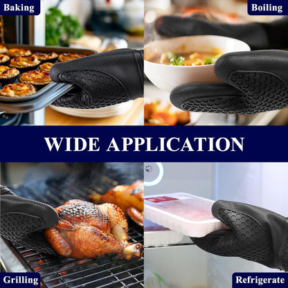 Silicone Oven Mitts, Set of 2, Heat Resistant, Oven Gloves with Soft Lining, Non-Slip Kitchen Essentials, Kitchen Gadgets, Apartment Essentials, Great Gift for Cooking, Baking, Black
