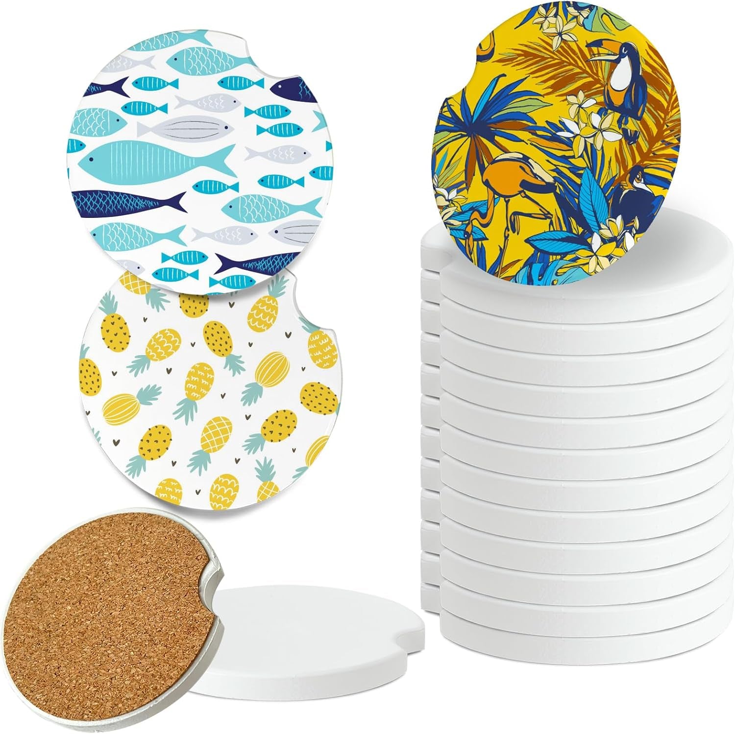 Ceramic Sublimation Blanks Car Coasters for Car Cup with Finger Notch for Easy Removal Ceramic Car Cupholder Auto Cupholder Keep Vehicle from Cold Drink Sweat Stain Spill (12)