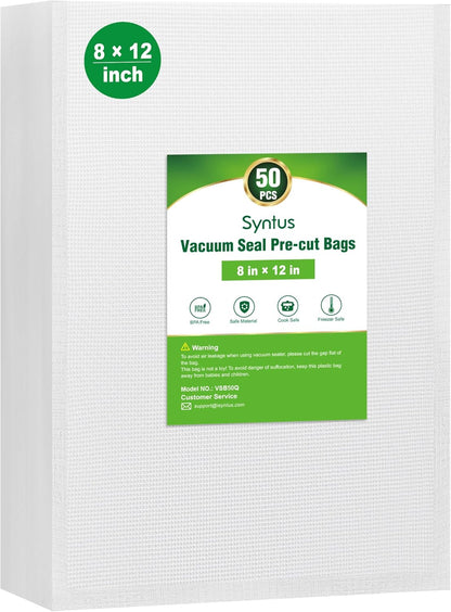 Vacuum Sealer Bags for Food, 50 Count Quart 8" X 12" Commercial Grade Precut Bag, BPA Free Food Vac Bags for Storage, Meal Prep or Sous Vide