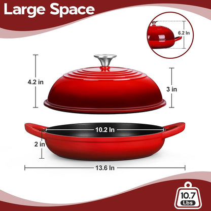 Dutch Oven for Bread Baking, 5.5 Quart Enameled Cast Iron Bread Oven with Lid, round Bread Pan for Homemade Sourdough Baking, Easy to Clean & Dome Lid, Red