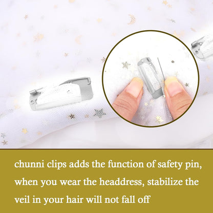 Chunni Clips with Safety Pins,8 PCS Strong Chunni Grip Dupatta Setting Clips Indian for Woman Silver