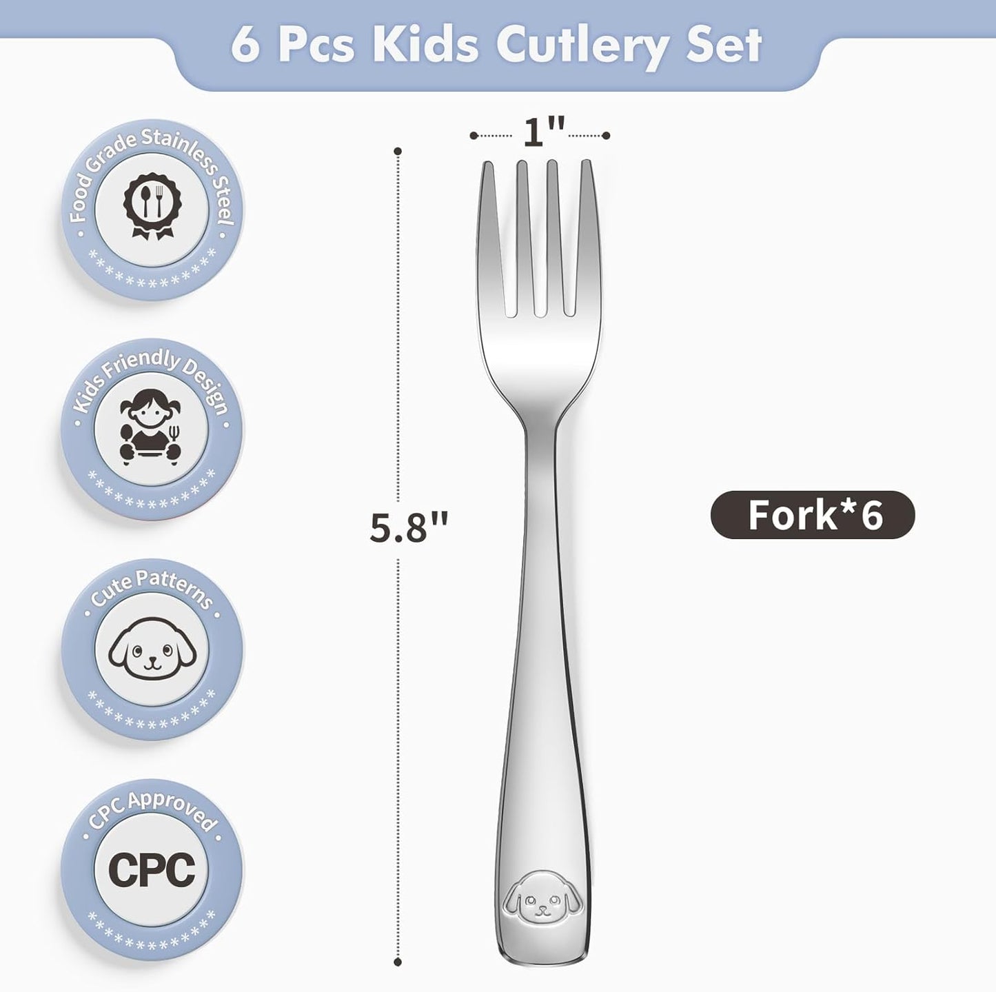 Stainless Steel Toddler Fork Set - 6-Piece Safe and Durable Silverware for Children, Dishwasher Safe with Mirror Polished Finish