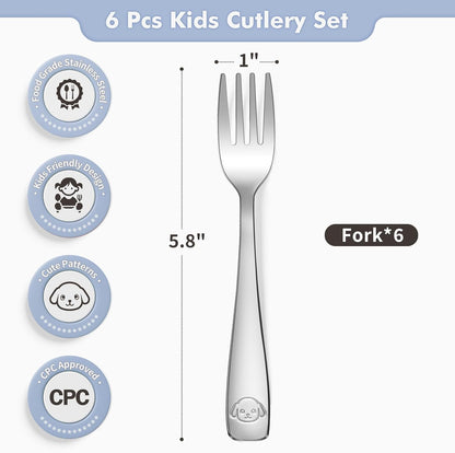 Stainless Steel Toddler Fork Set - 6-Piece Safe and Durable Silverware for Children, Dishwasher Safe with Mirror Polished Finish