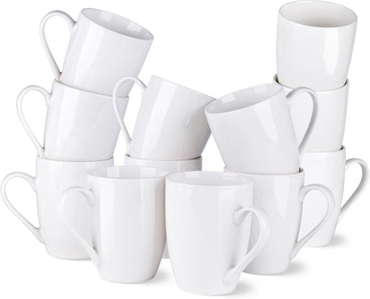 12 oz Off-White Ceramic Coffee Mug Set with Large Handle, Lightweight and Dishwasher & Microwave Safe, Ideal for Latte, Cappuccino, Cocoa, and Milk, 12 Pieces