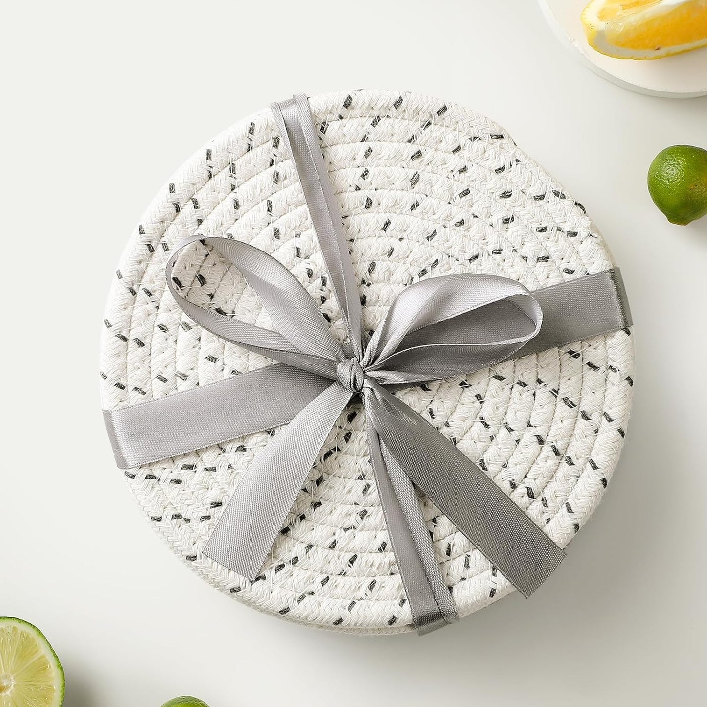 5 Pieces Trivets for Hot Dishes, Potholders Set 100% Cotton Woven Hot Pot Holders Set, Farmhouse Coasters, Hot Pads, Table Mats, Spoon Rest for Baking and Cooking, Kitchen Decor, 7 Inch