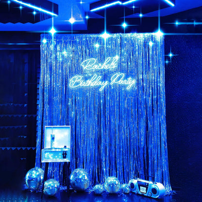 Curtain Decorations,Metallic Tinsel Foil Fringe Curtain,Blue Foil Fringe Tinsel Curtain for Birthday/Graduation/Bachelorette/Halloween/Christmas/New Year/Disco Party Decorations