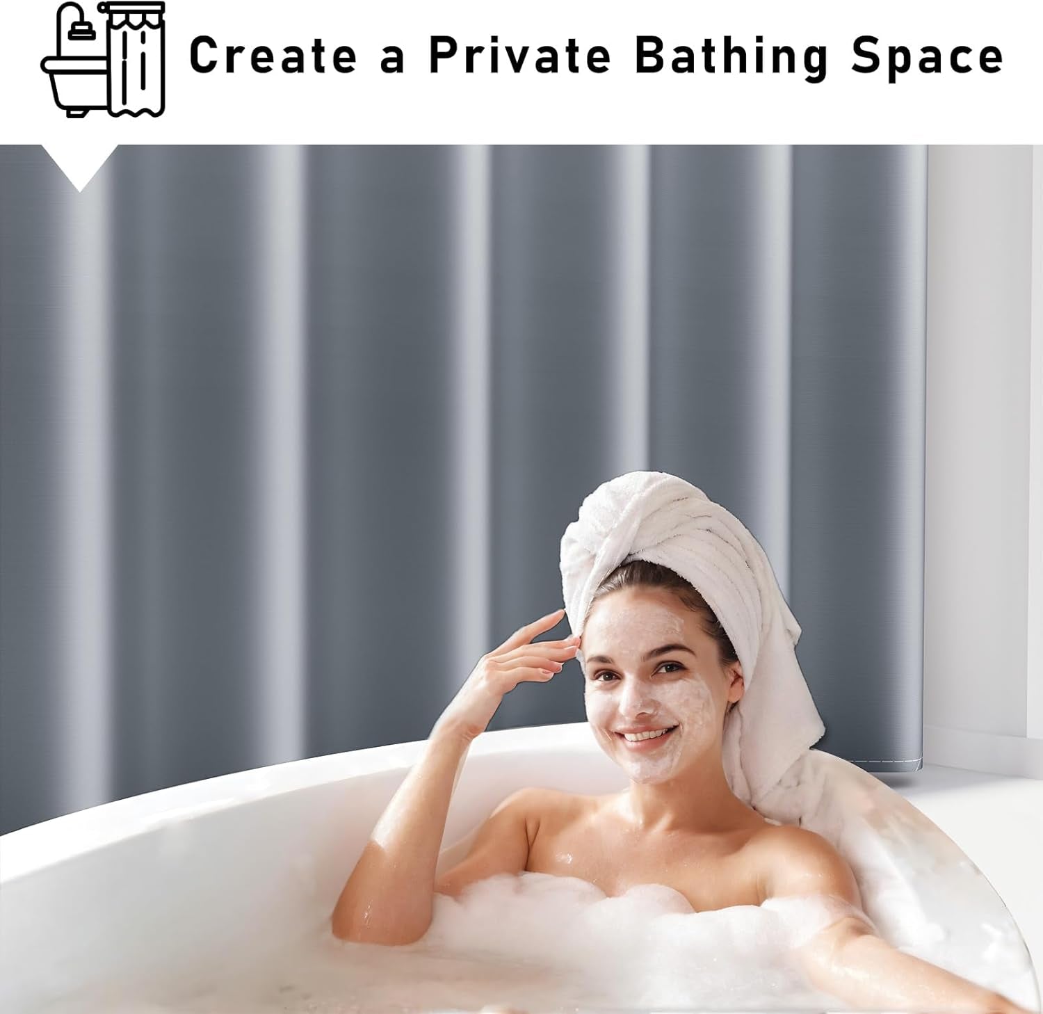 Fabric Shower Curtain for Bathroom, Grey Ombre Bath Shower Curtains Sets with 12 Hooks, Waterproof, Machine Washable, 72 X 72 Inch