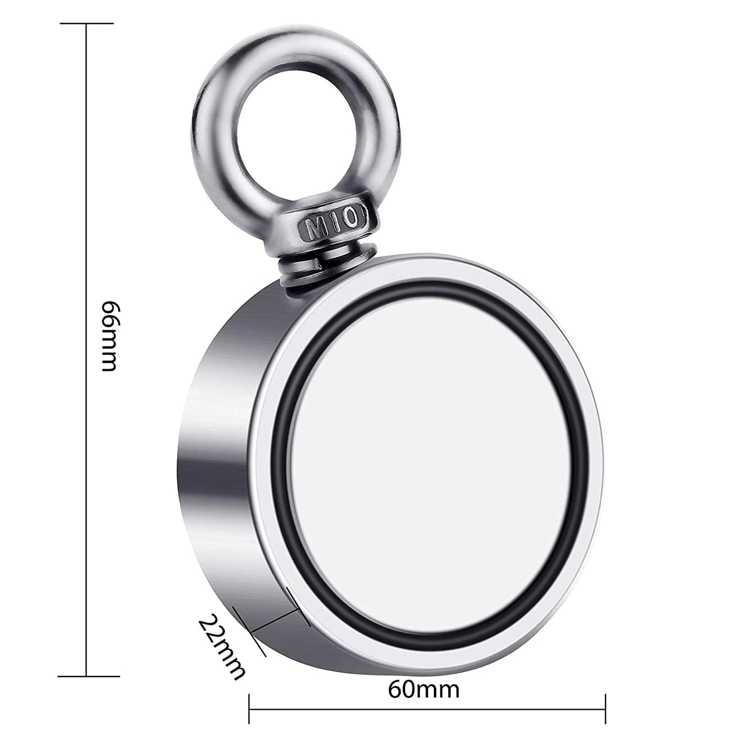 Neodymium Magnet Fishing Kit, 700Lbs Double Side Fishing Magnet Heavy Duty Rare Earth Magnet with Countersunk Hole Eyebolt for Retrieving Items in River, Lake, Beach, Lawn - 2.36Inch Diameter
