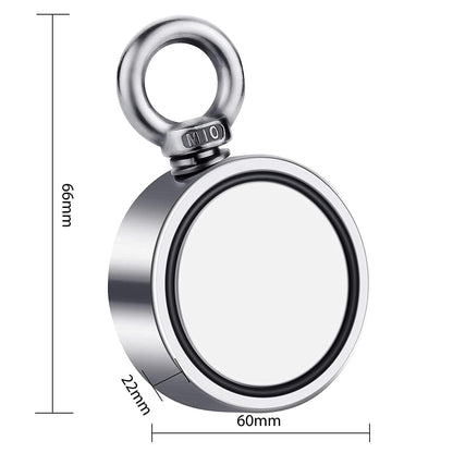 Neodymium Magnet Fishing Kit, 700Lbs Double Side Fishing Magnet Heavy Duty Rare Earth Magnet with Countersunk Hole Eyebolt for Retrieving Items in River, Lake, Beach, Lawn - 2.36Inch Diameter
