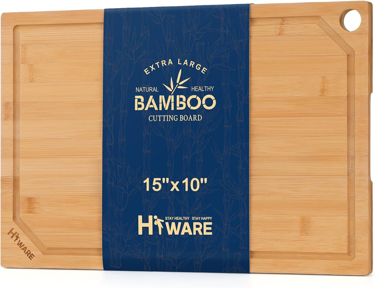 Bamboo Cutting Board for Kitchen, Heavy Duty Wood Cutting Board with Juice Groove, 100% Organic Bamboo, Pre Oiled, 15" X 10"
