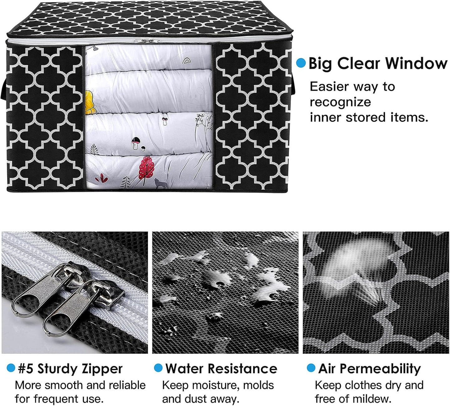 ISELIFE Storage Bags 100L 2-Pack Large Blanket Clothes Organization and Storage Containers for Bedding, Comforters, Foldable Organizer with Reinforced Handle, Clear Window, Sturdy Zippers, Black