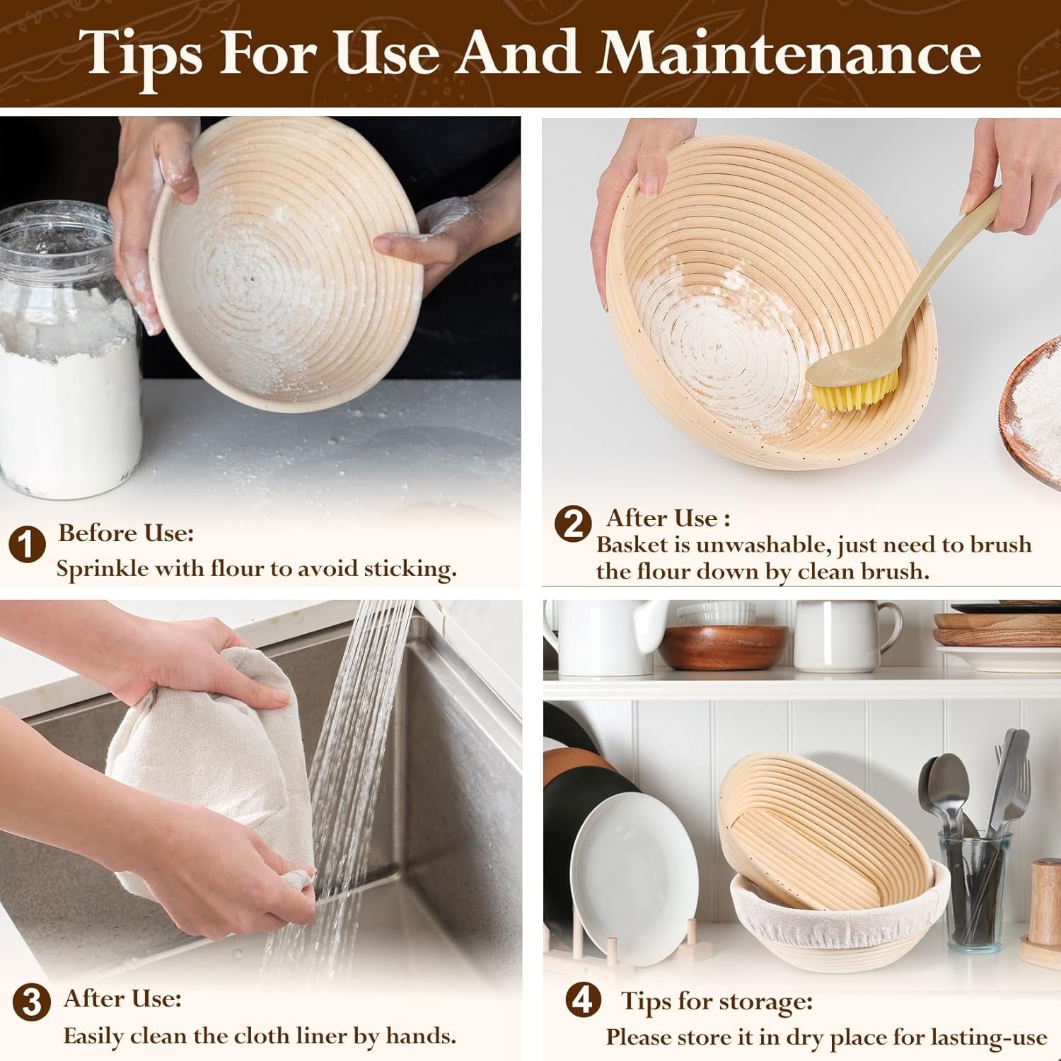 Sourdough Bread Baking Supplies, 9” round & 10” Oval Sourdough Proofing Baskets Starter Kit, Bread Making Tool Set with Cloth Liner Bread Lame Scraper Brush Dough Whisk